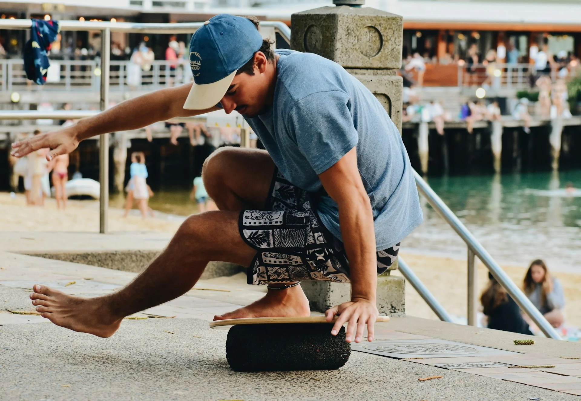 photo - a man using a diy balance board